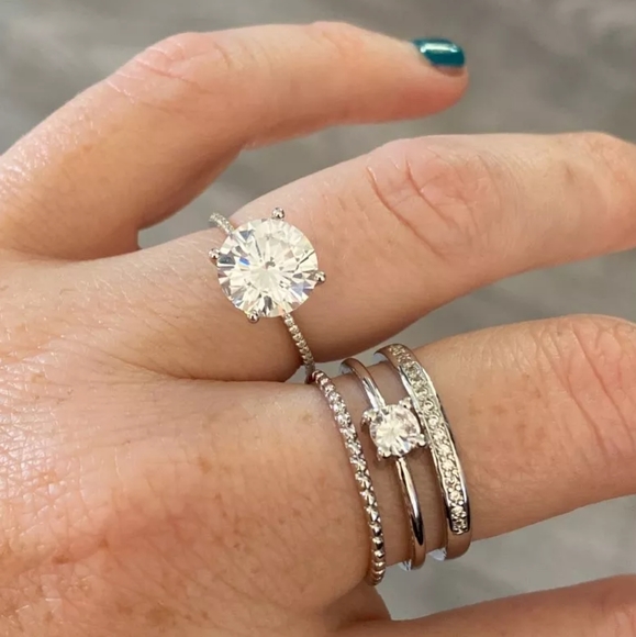 3ct Zircon Diamond Sterling Silver Zircon Pave Statement Piece Engagement - Picture 8 of 16